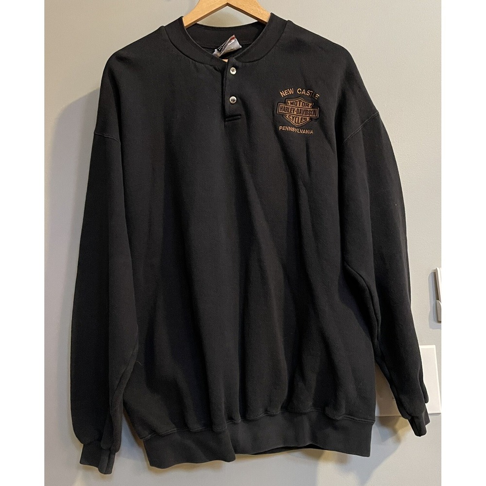 Vintage Harley Davidson Sweatshirt Henley New Castle Pa‎ Lee Heavyweight XL